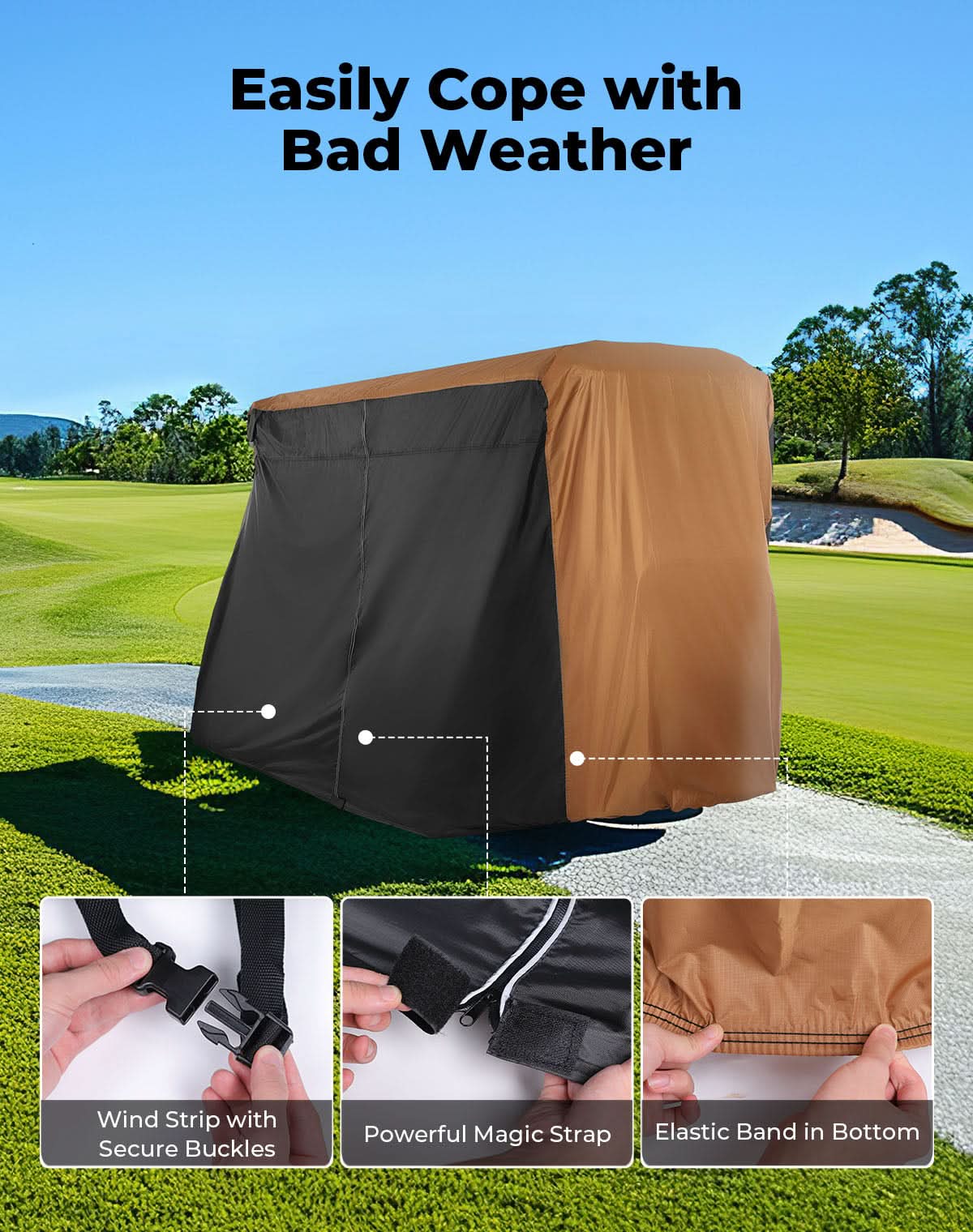 Universal Golf Cart Cover for 2-4 Seats with Storage Bag - Kemimoto
