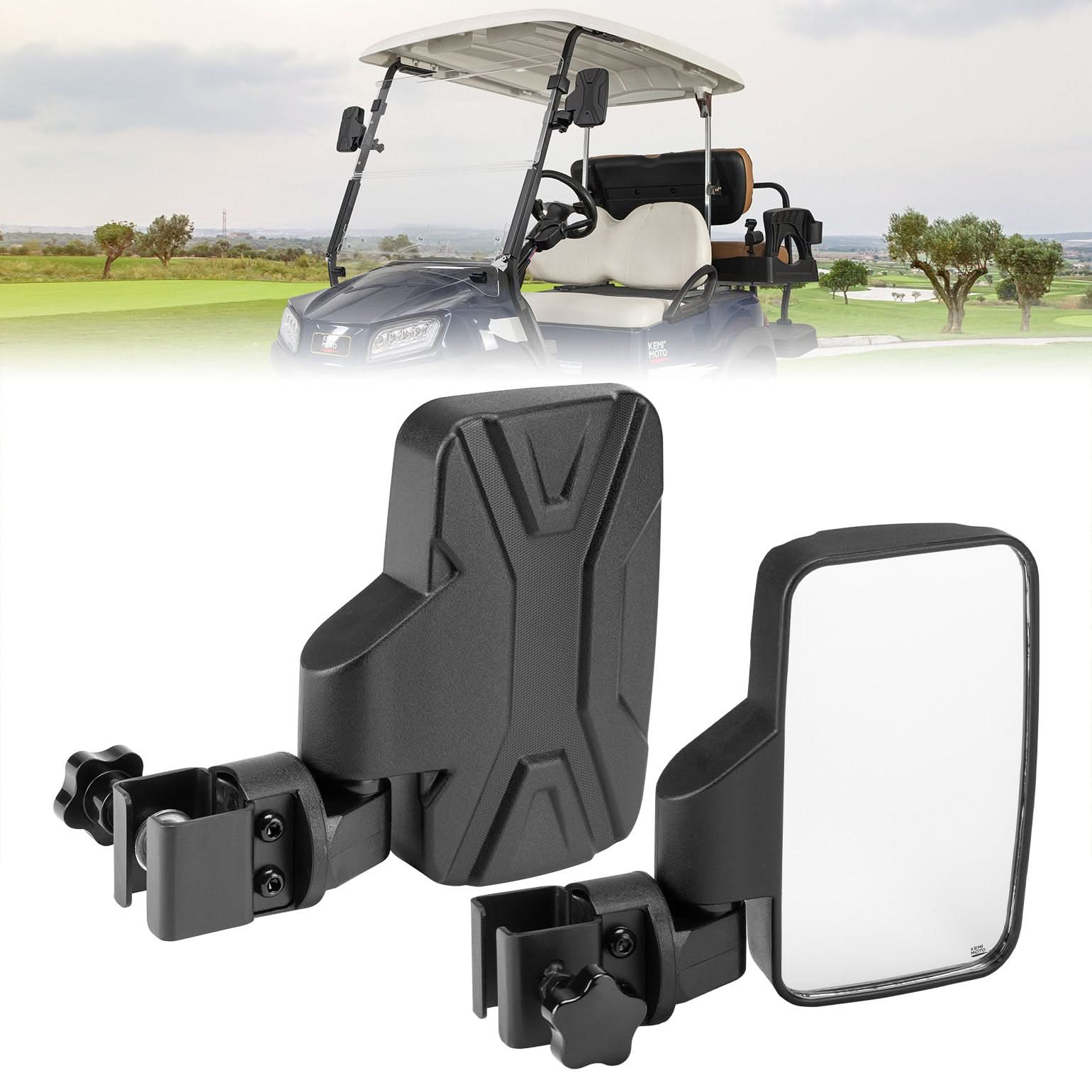 Side Mirrors For Golf Cart Square Tube Mount - Kemimoto
