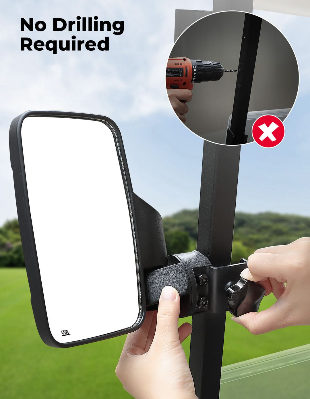 Side Mirrors For Golf Cart Square Tube Mount - Kemimoto