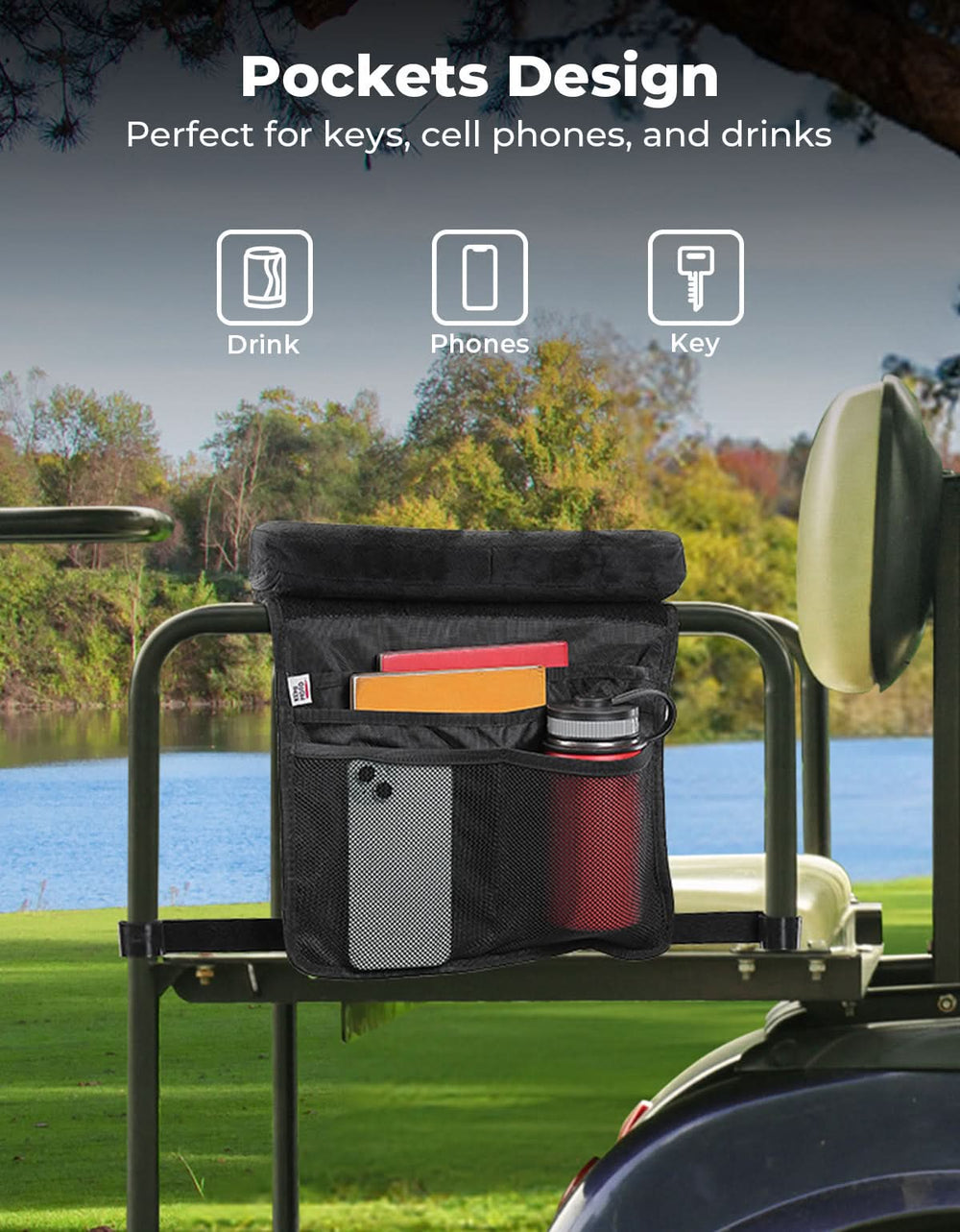 Golf Cart Armrest with Organizer Bag for EZGO & Club Car - Kemimoto