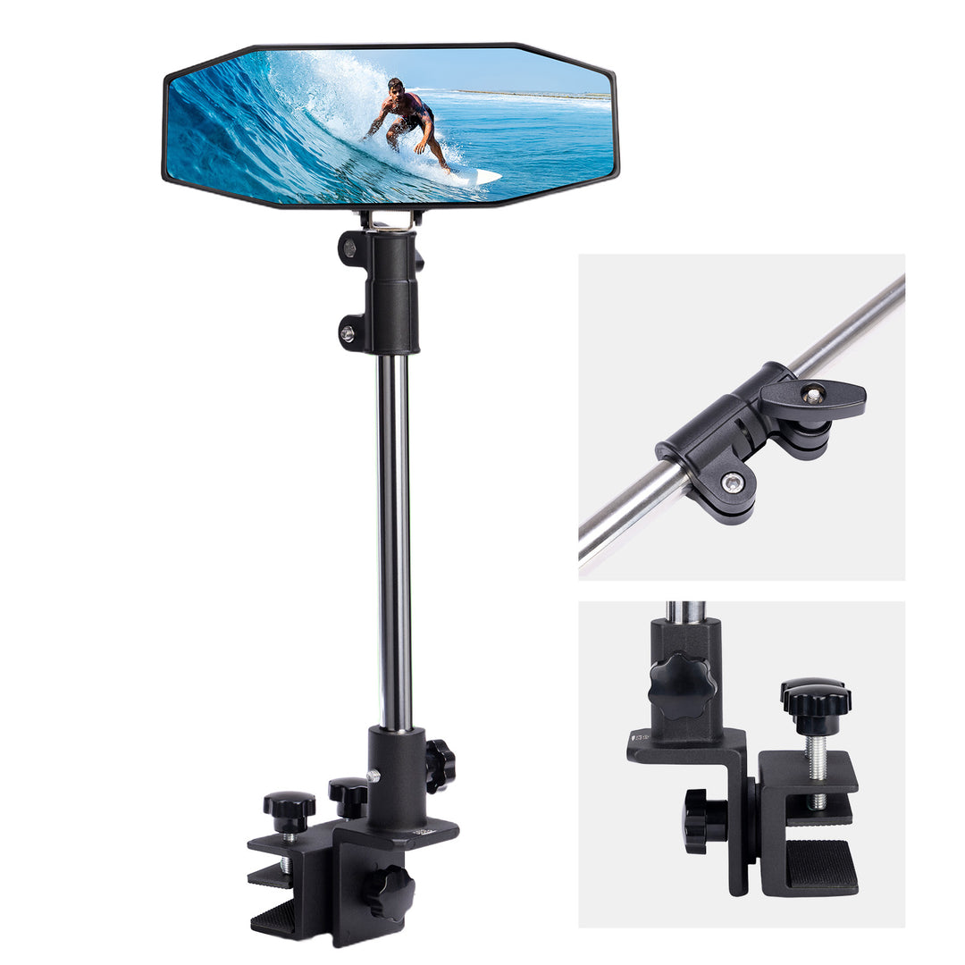 "10.5" x 4" Adjustable Marine Rearview Mirror with Telescoping Pole for Pontoon & Ski Boats
