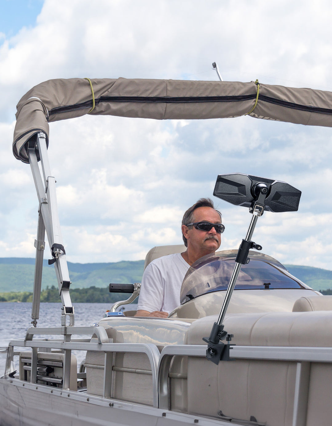 "10.5" x 4" Adjustable Marine Rearview Mirror with Telescoping Pole for Pontoon & Ski Boats