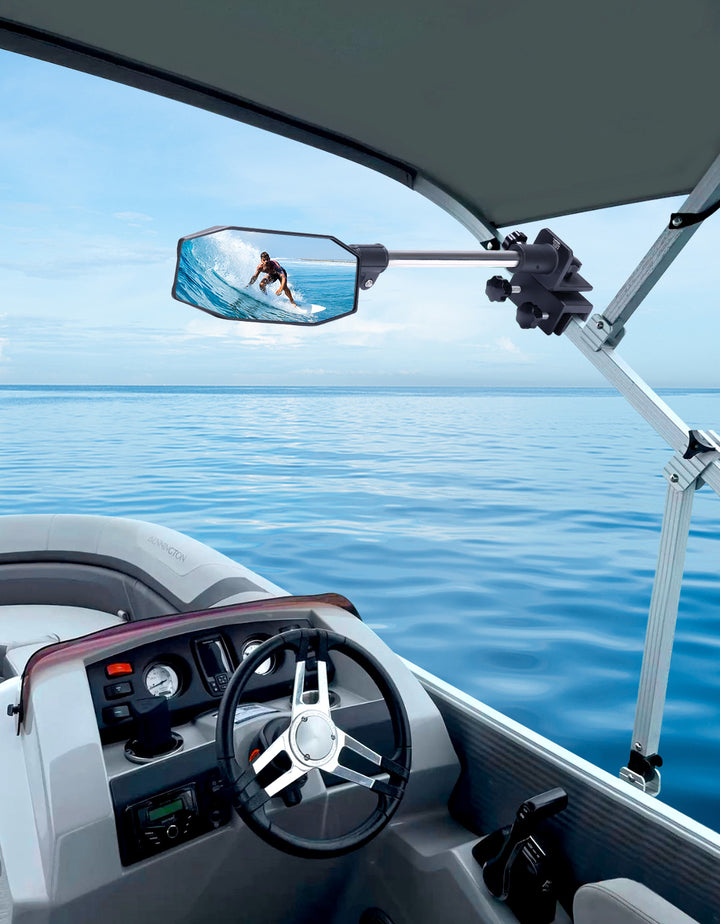 "10.5" x 4" Adjustable Marine Rearview Mirror with Telescoping Pole for Pontoon & Ski Boats
