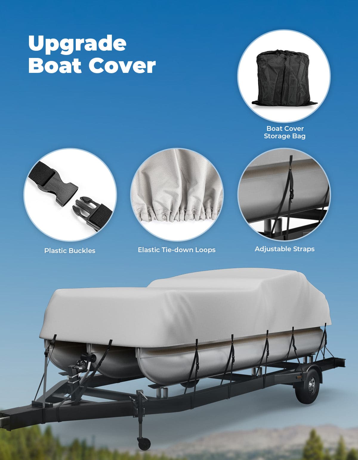 Pontoon Boat Cover 21-24ft, Heavy Duty 600D UV Resistant - Kemimoto