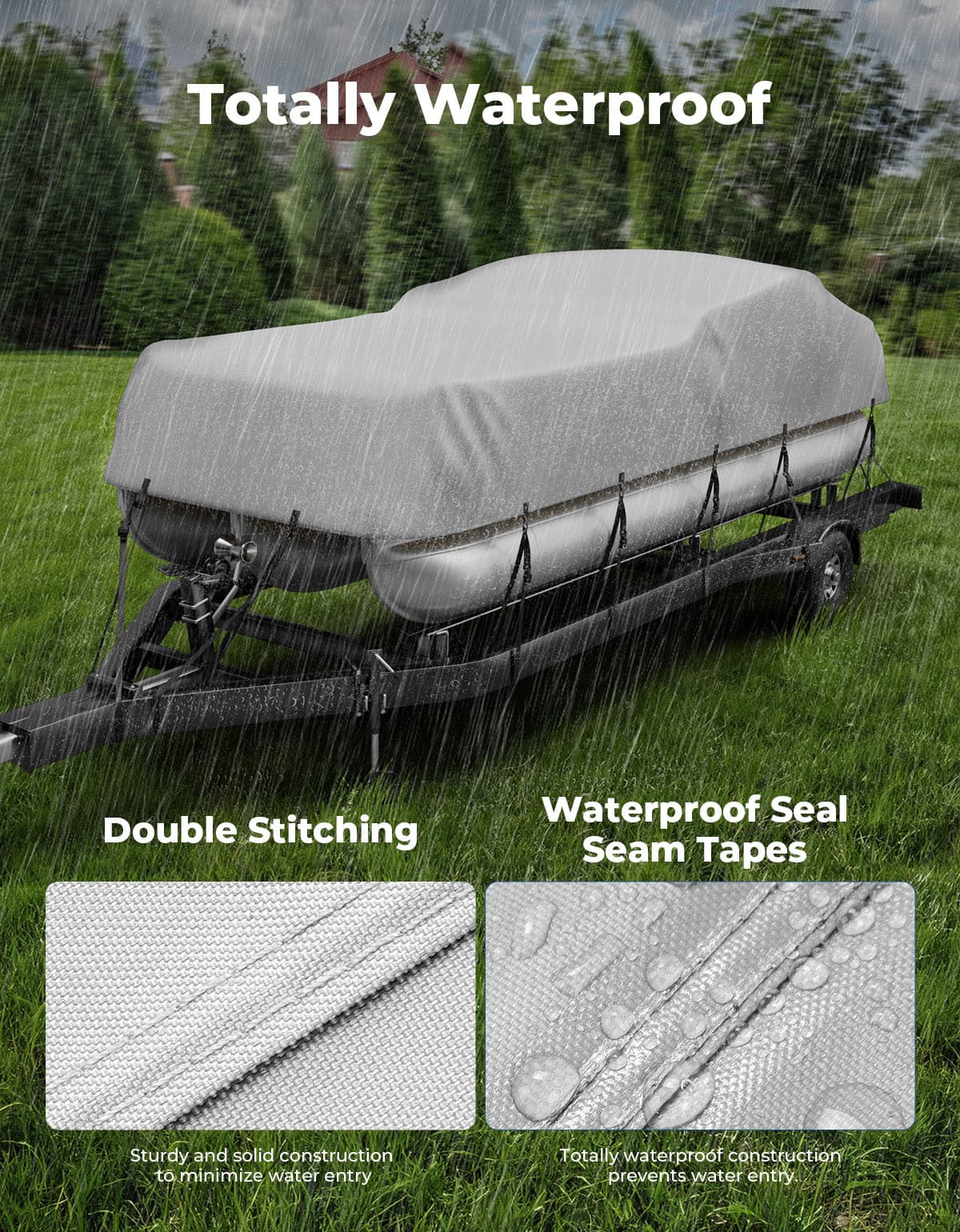 Pontoon Boat Cover 21-24ft, Heavy Duty 600D UV Resistant - Kemimoto