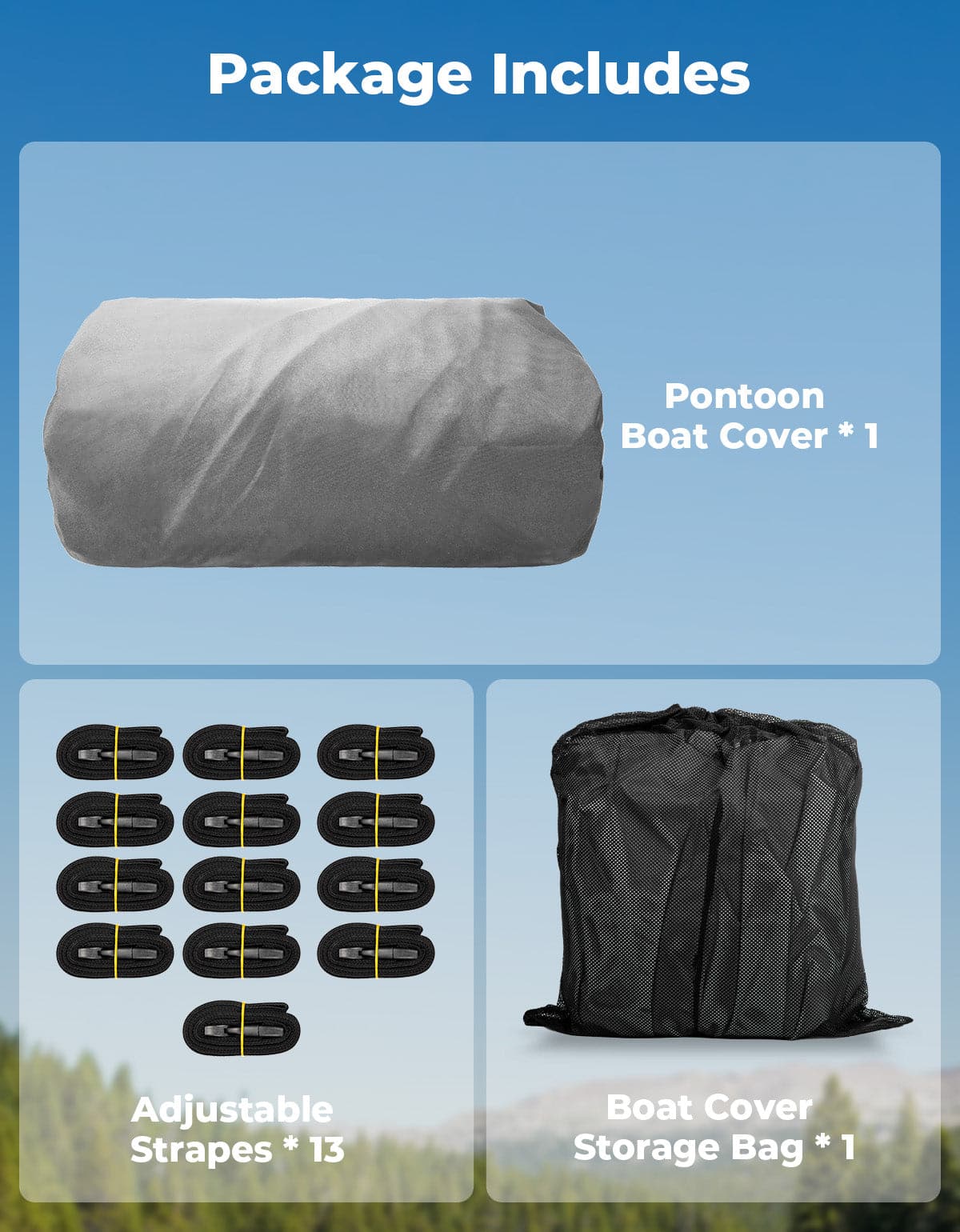 Pontoon Boat Cover 21-24ft, Heavy Duty 600D UV Resistant - Kemimoto