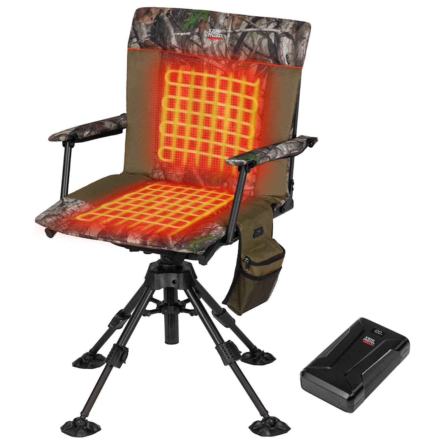 Heated Hunting Blind Chair 360 Degree Silent Swivel with 20000mAh Battery - Kemimoto