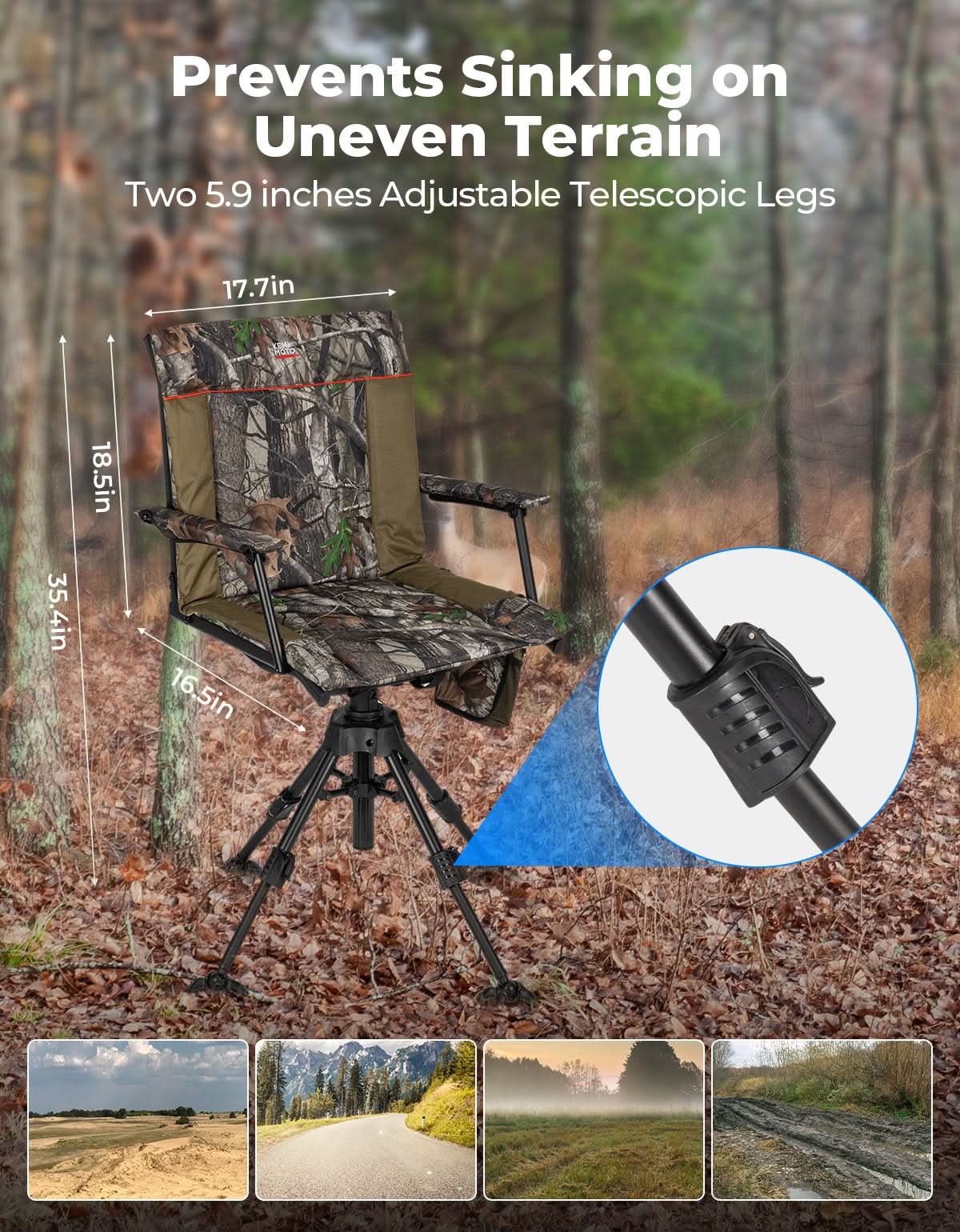 Heated Hunting Blind Chair 360 Degree Silent Swivel with 20000mAh Battery - Kemimoto