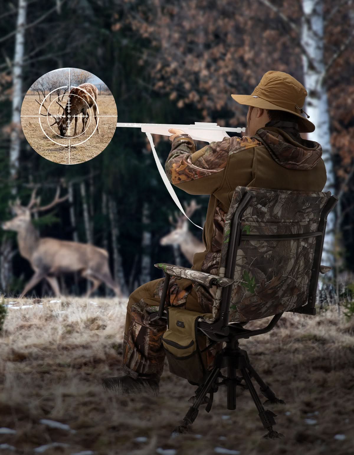 Heated Hunting Blind Chair 360 Degree Silent Swivel with 20000mAh Battery - Kemimoto