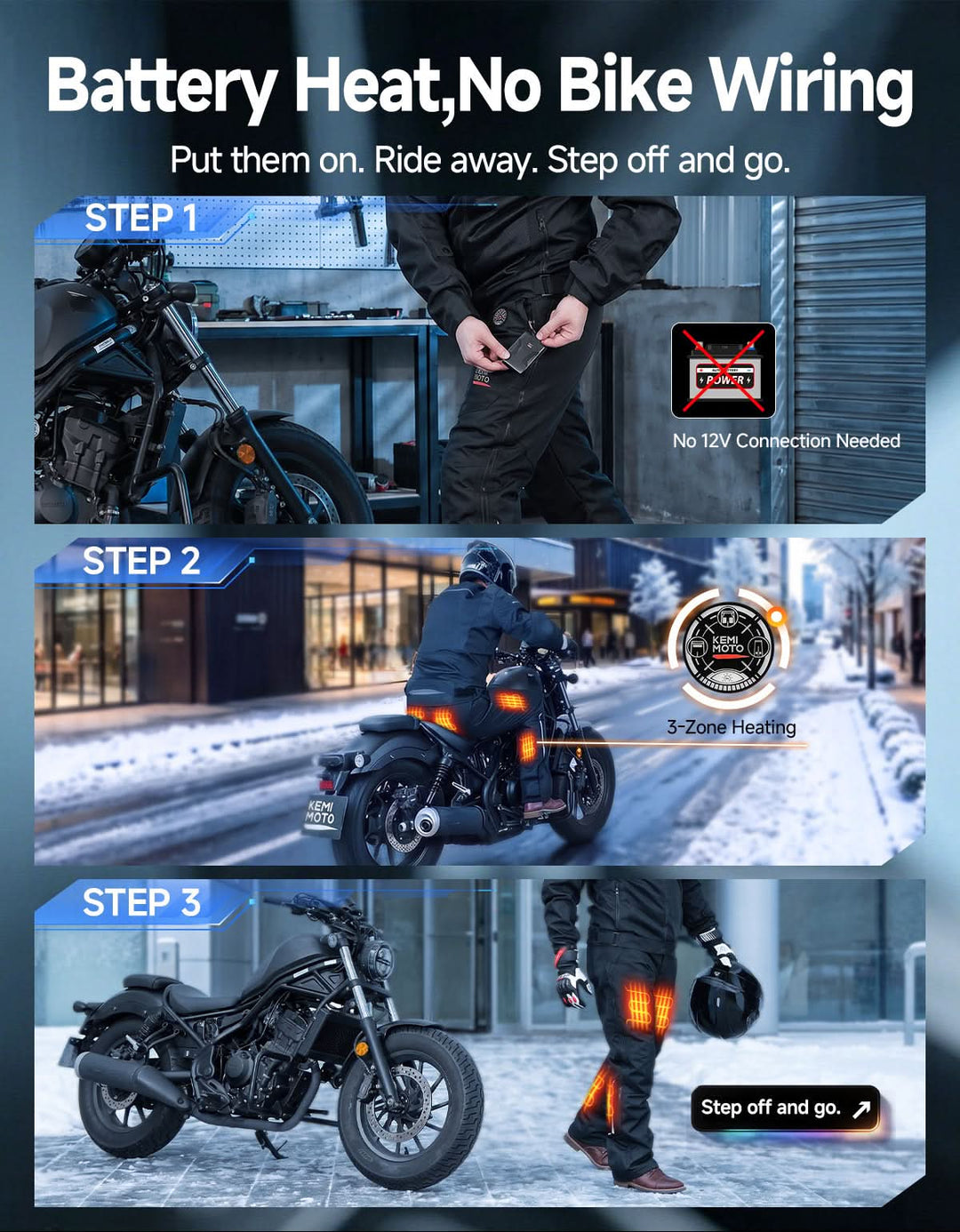 WarmLife® Heated Quick-Off Motorcycle Overpants