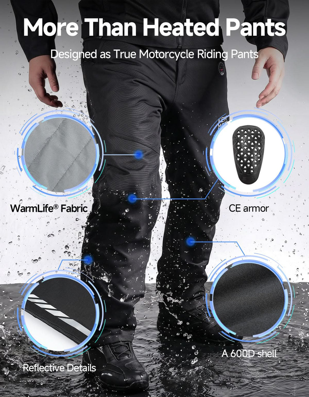 WarmLife® Heated Quick-Off Motorcycle Overpants