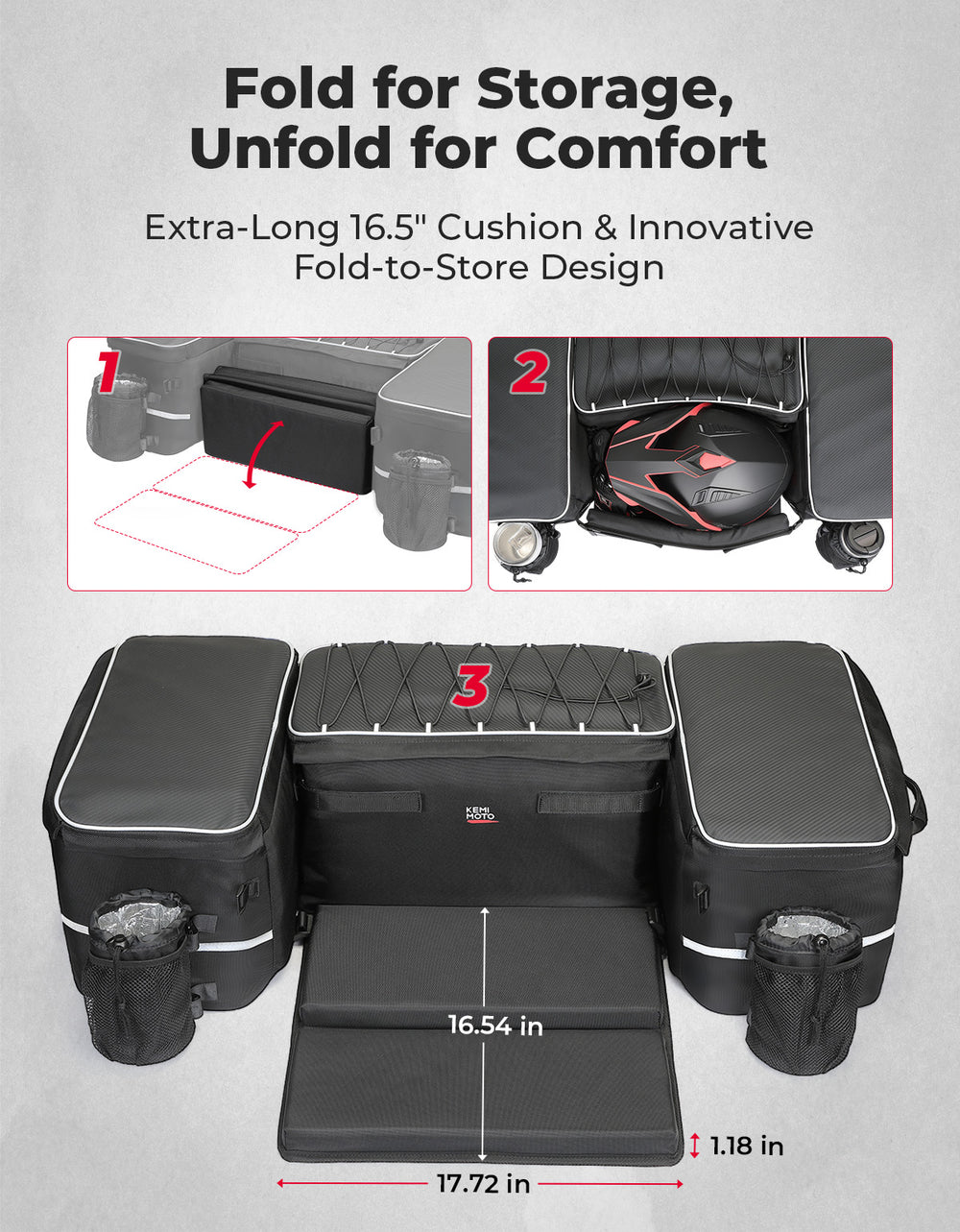 71L ATV Rear Seat Storage Bag with Cooler & Removable Cushion for Polaris, Can-Am - Kemimoto