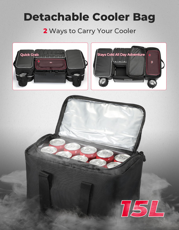 71L ATV Rear Seat Storage Bag with Cooler & Removable Cushion for Polaris, Can-Am