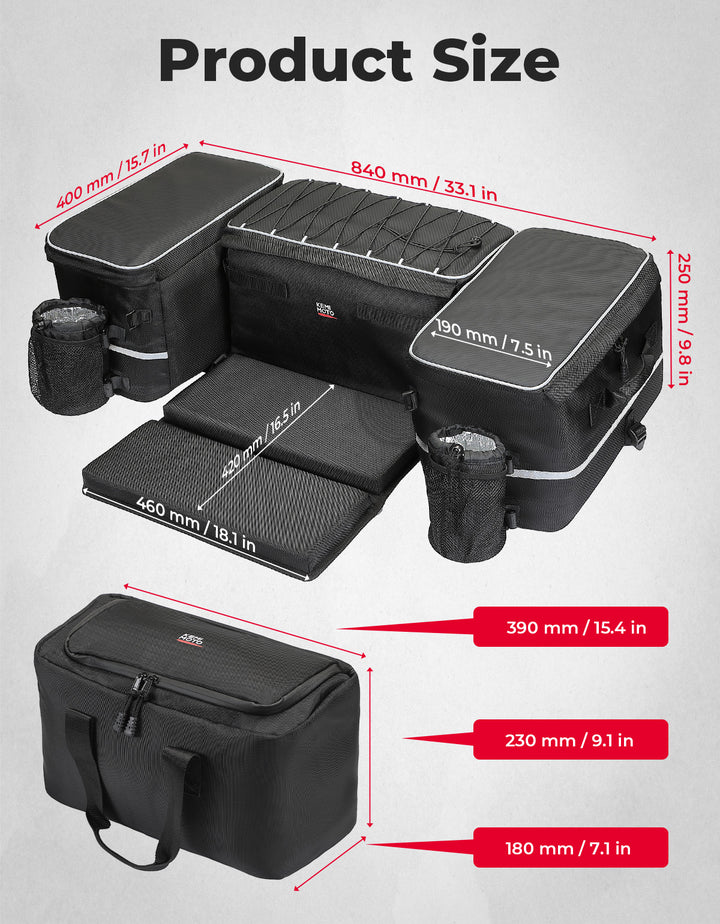 71L ATV Rear Seat Storage Bag with Cooler & Removable Cushion for Polaris, Can-Am