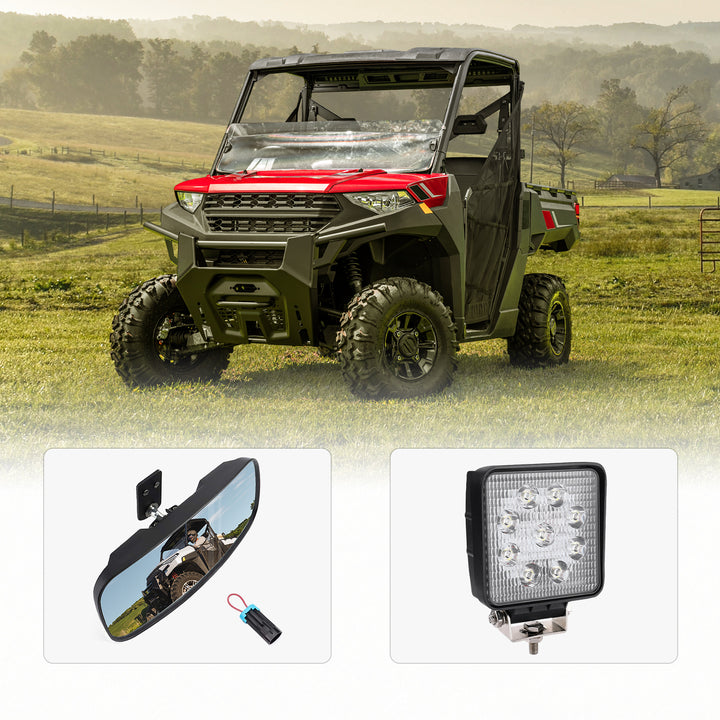 Rear View Mirror & 40MM Wafer Light Fit Polaris Ranger XP 1000 2018-2023