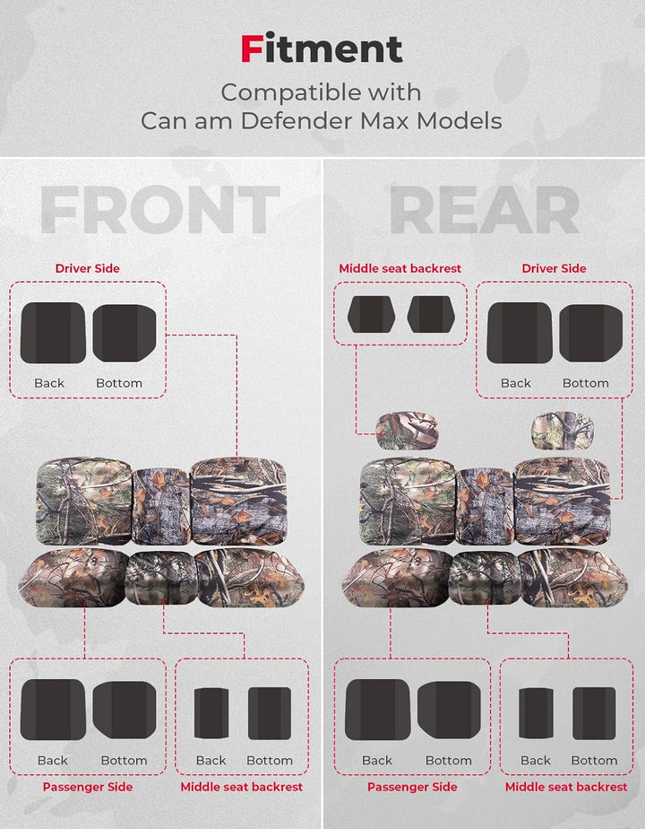 Waterproof Camo Seat Cover for Can-Am Defender MAX HD10|9|8|7 - Kemimoto
