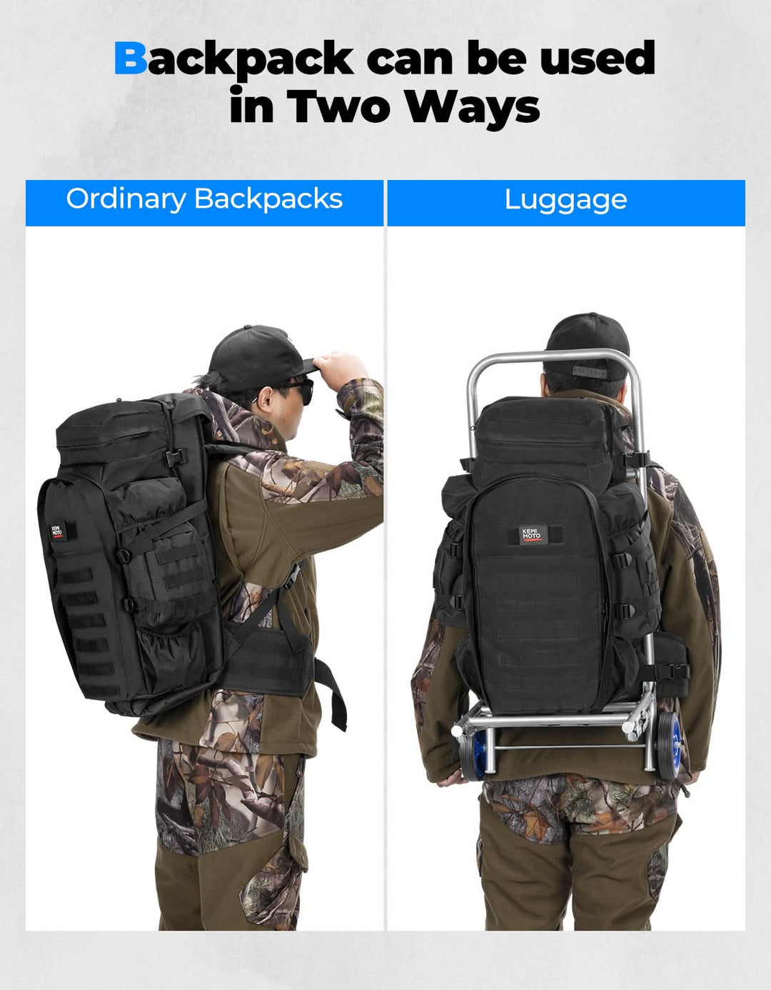 Large Capacity Travel Bag 70L for Hiking and Hunting - Kemimoto