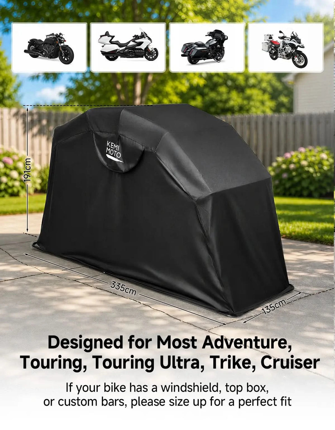 600D Motorcycle Storage Shelter Cover Outdoor for Trike Touring