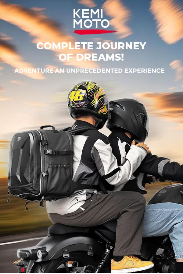 40L Waterproof Motorcycle Helmet Backpack, Hard Shell, USB Port - Kemimoto