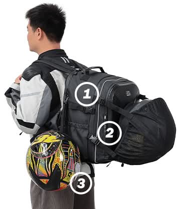 40L Waterproof Motorcycle Helmet Backpack, Hard Shell, USB Port - Kemimoto