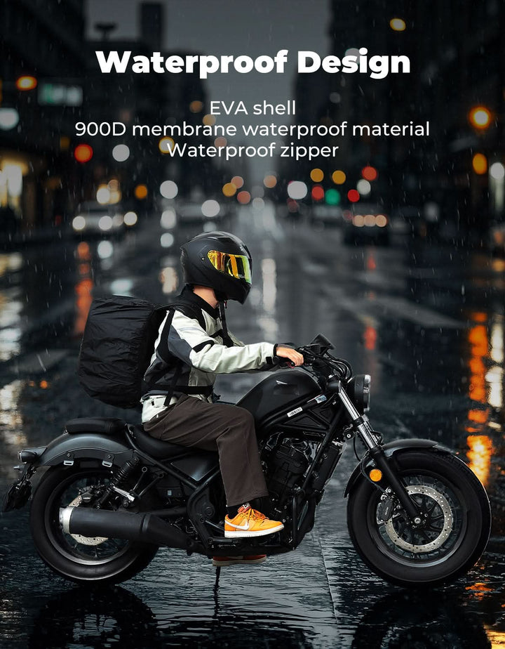 40L Waterproof Motorcycle Helmet Backpack, Hard Shell, USB Port - Kemimoto