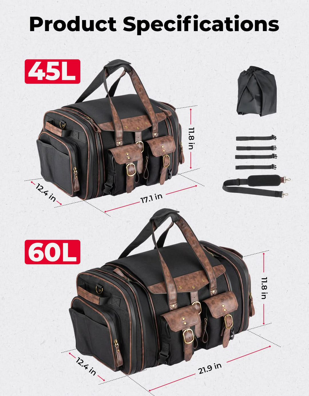 Motorcycle Tail Bag, 60L Expandable Bag Luggage - Kemimoto