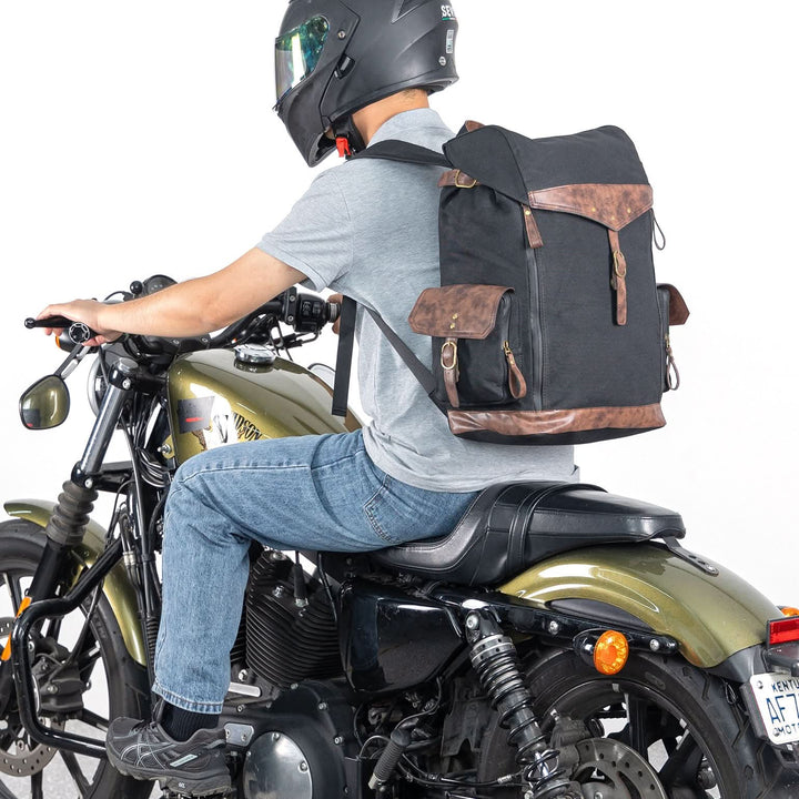 Motorcycle Backpack 32L Waxed Canvas, Helmet Storage Bag
