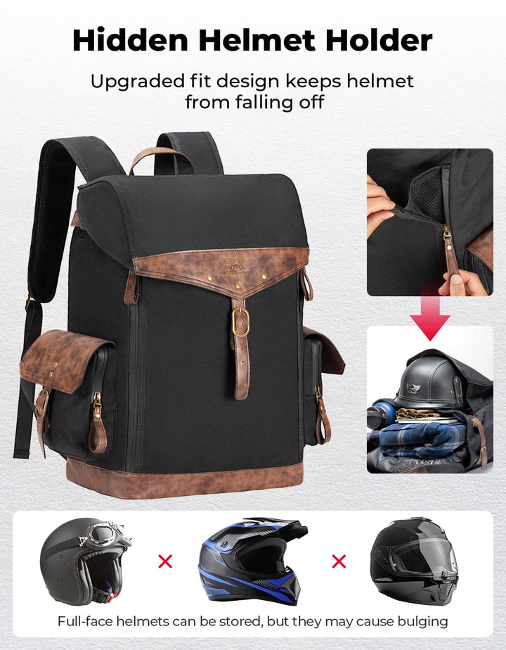 Motorcycle Backpack 32L Waxed Canvas, Helmet Storage Bag