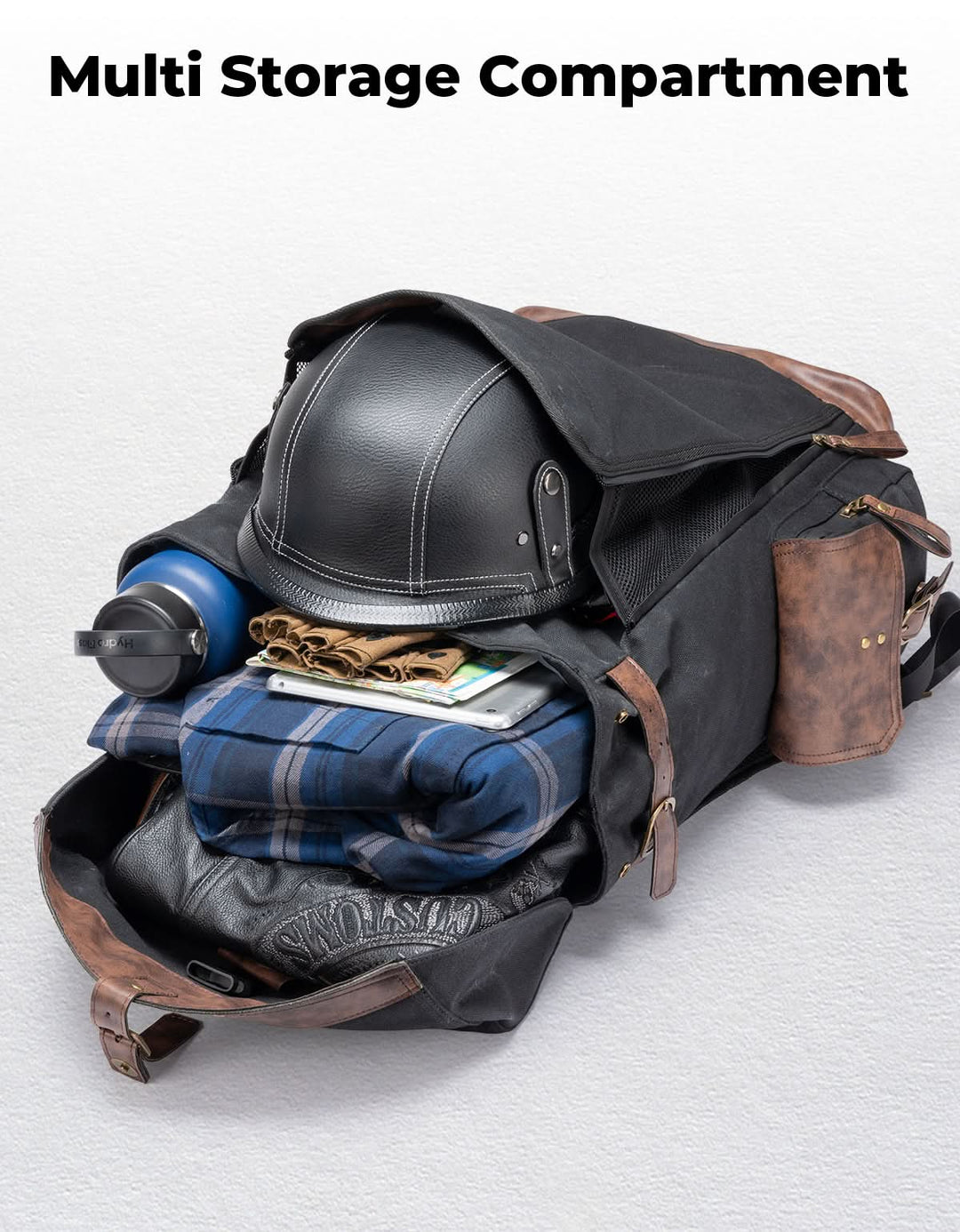 Motorcycle Backpack 32L Waxed Canvas, Helmet Storage Bag