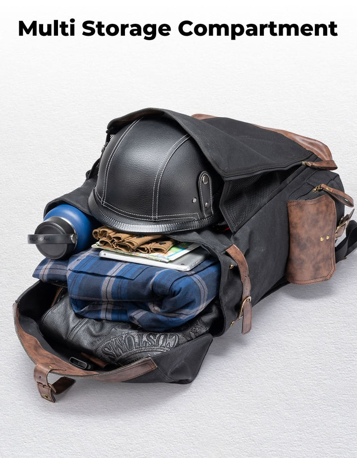 Motorcycle Backpack 32L Waxed Canvas, Helmet Storage Bag