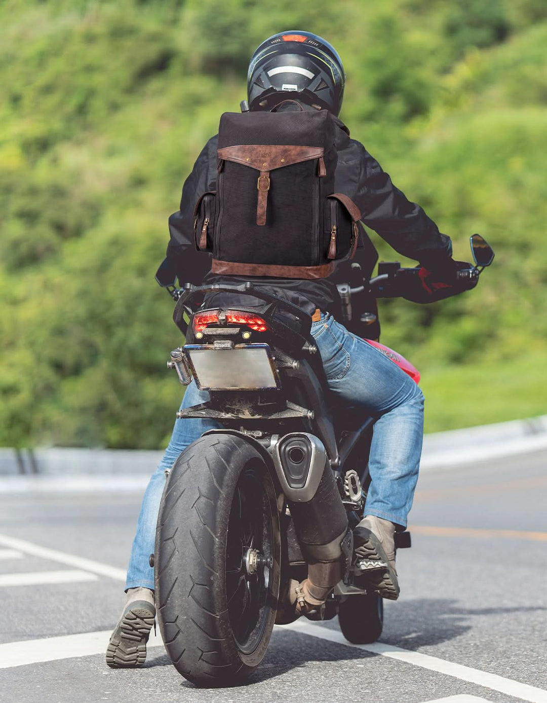 Motorcycle Backpack 32L Waxed Canvas, Helmet Storage Bag