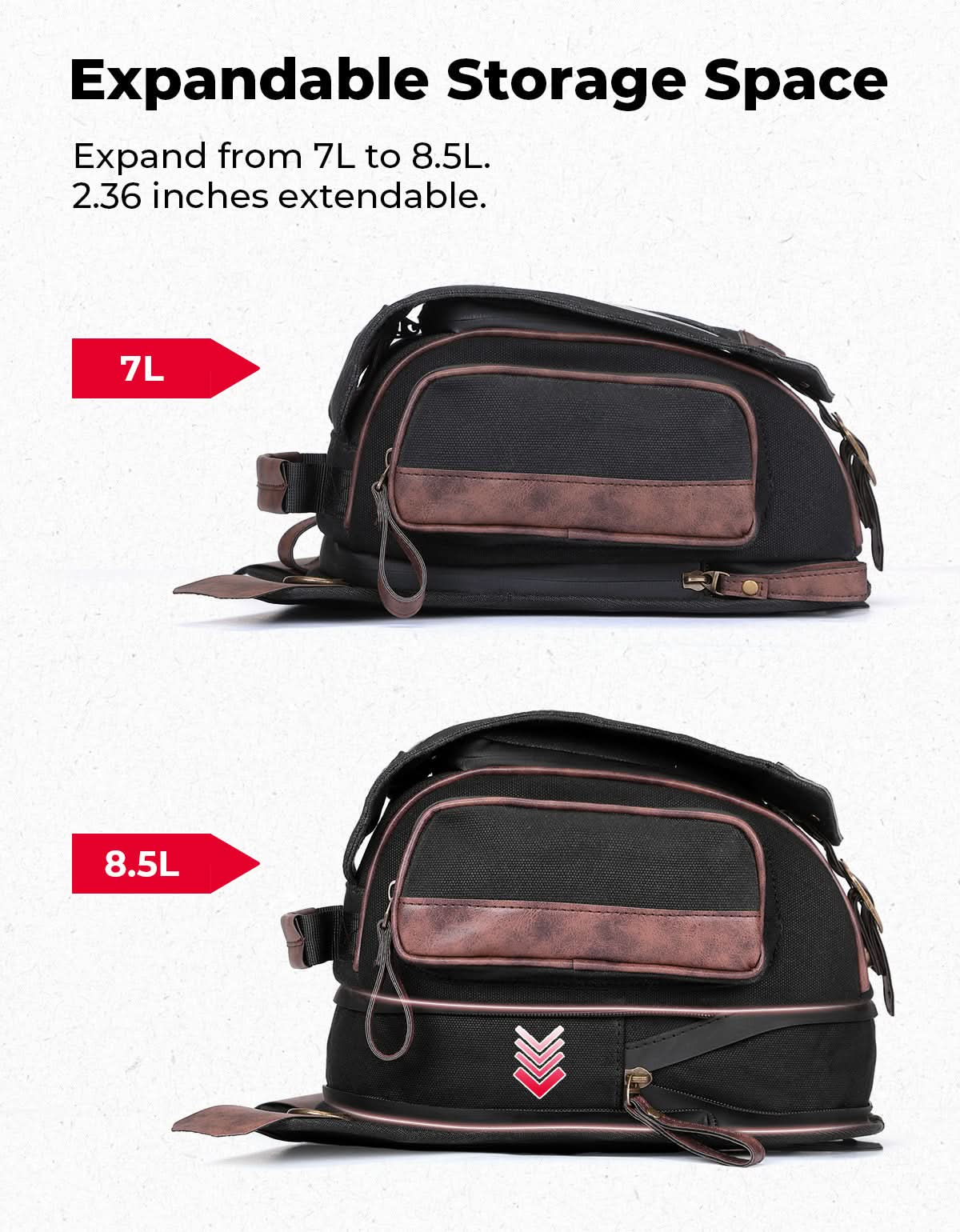 8.5L Expandable Tank Bag For Motorcycle Riding - Kemimoto