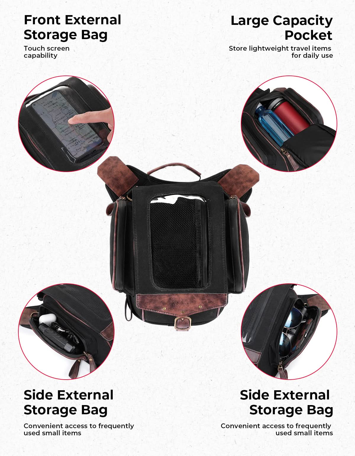 8.5L Expandable Tank Bag For Motorcycle Riding - Kemimoto