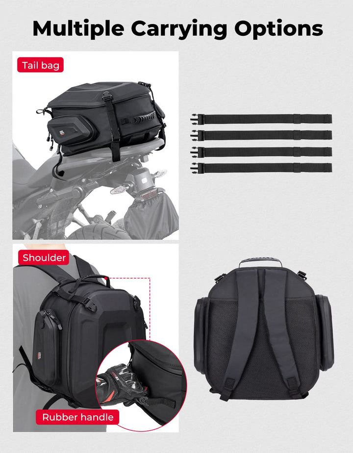 Motorcycle Hard Shell Tail Bag 23-35L Expandable Waterproof