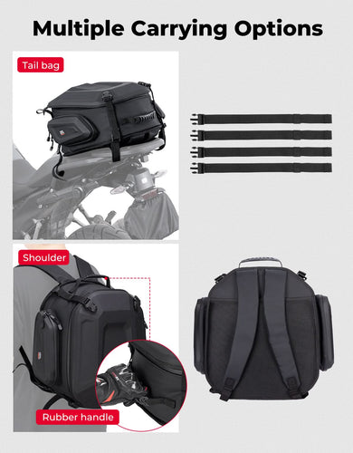 Motorcycle Hard Shell Tail Bag 23-35L Expandable Waterproof