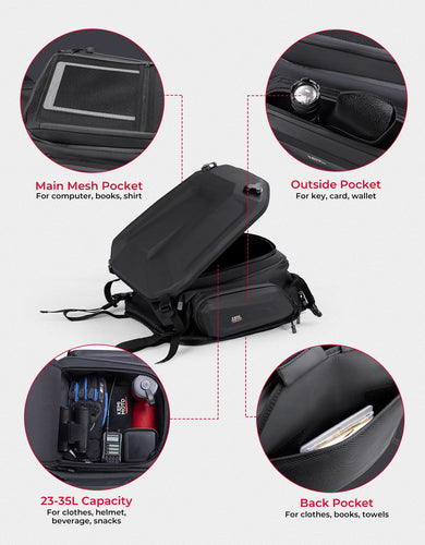 Motorcycle Hard Shell Tail Bag 23-35L Expandable Waterproof