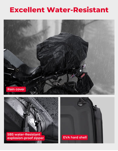 Motorcycle Hard Shell Tail Bag 23-35L Expandable Waterproof
