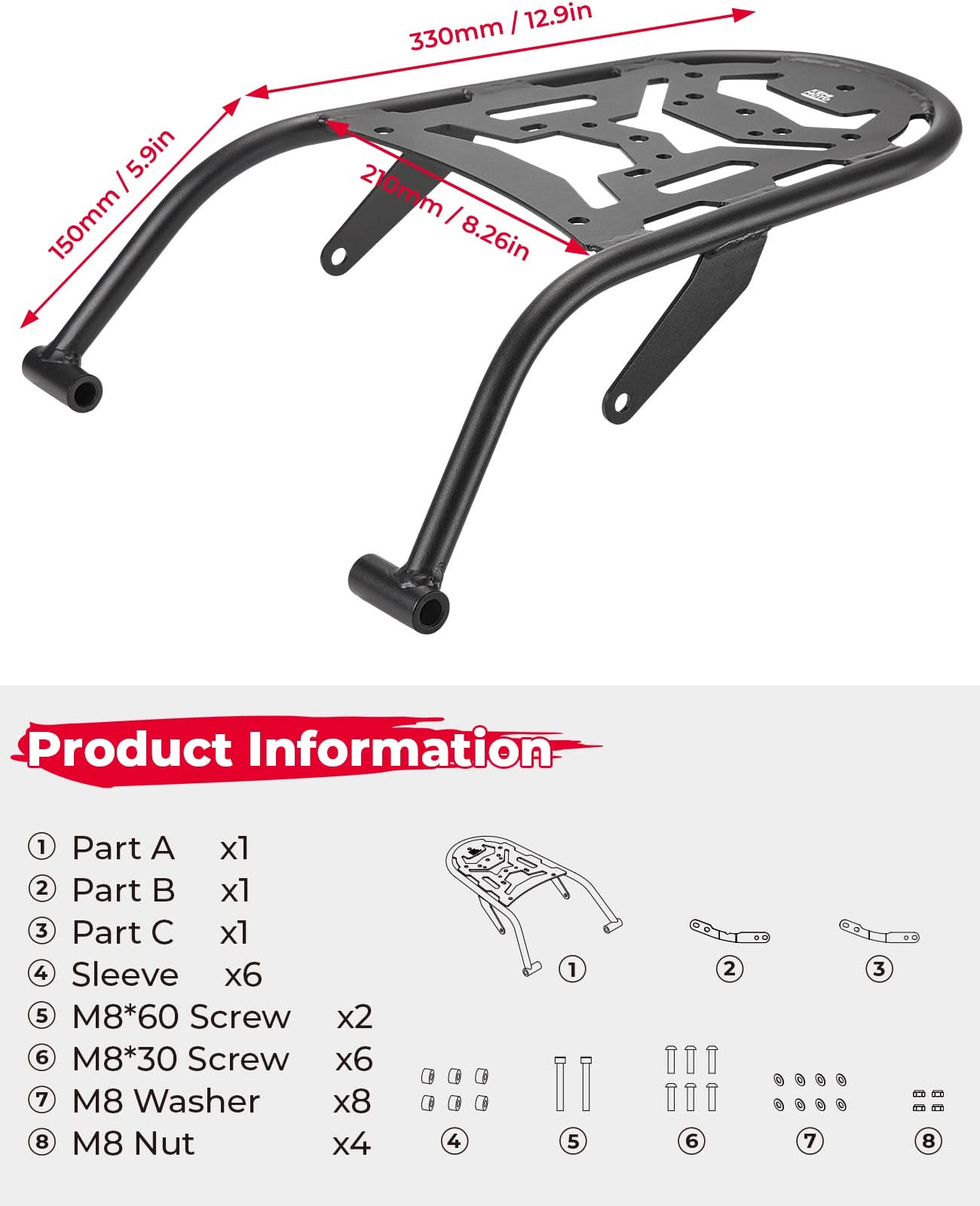 Motorcylce Rear Rack for XT250 2008-2025 - Kemimoto