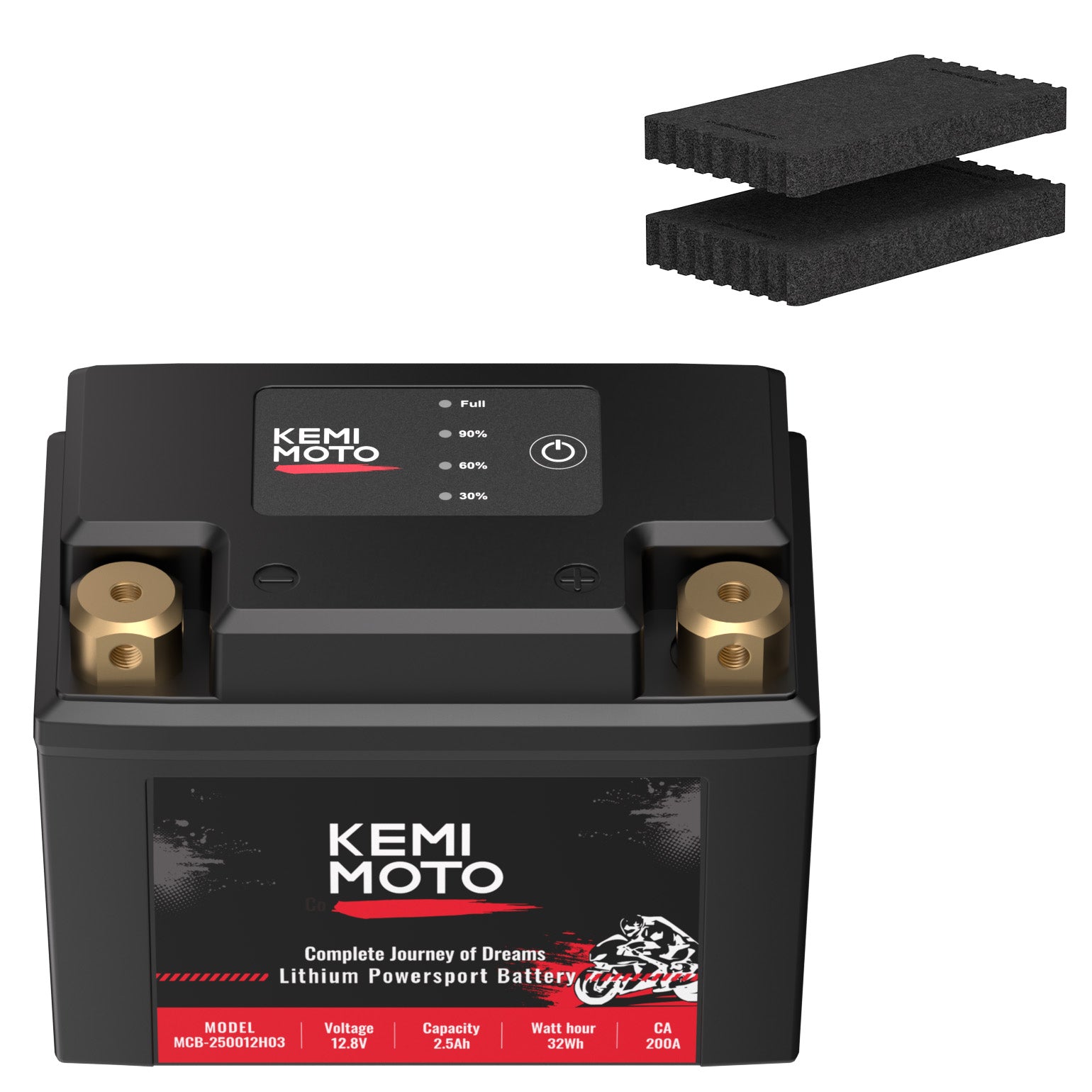 LiFePO4 12v 2.5Ah Lithium Battery for Motorcycle/ Lawn Mower /ATV/ UTV - Kemimoto