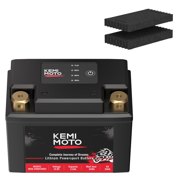 LiFePO4 12v 2.5Ah Lithium Battery for Motorcycle/ Lawn Mower /ATV/ UTV - Kemimoto