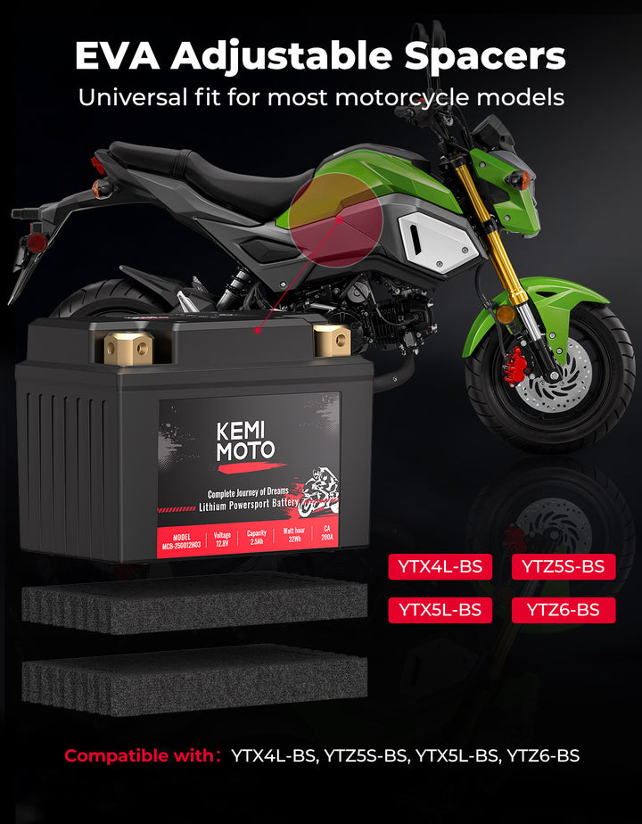 LiFePO4 12v 2.5Ah Lithium Battery for Motorcycle/ Lawn Mower /ATV/ UTV - Kemimoto