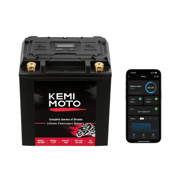 12V 16Ah Wireless Connection Powersports LiFePO4 Battery For Motorcycle ATV UTV