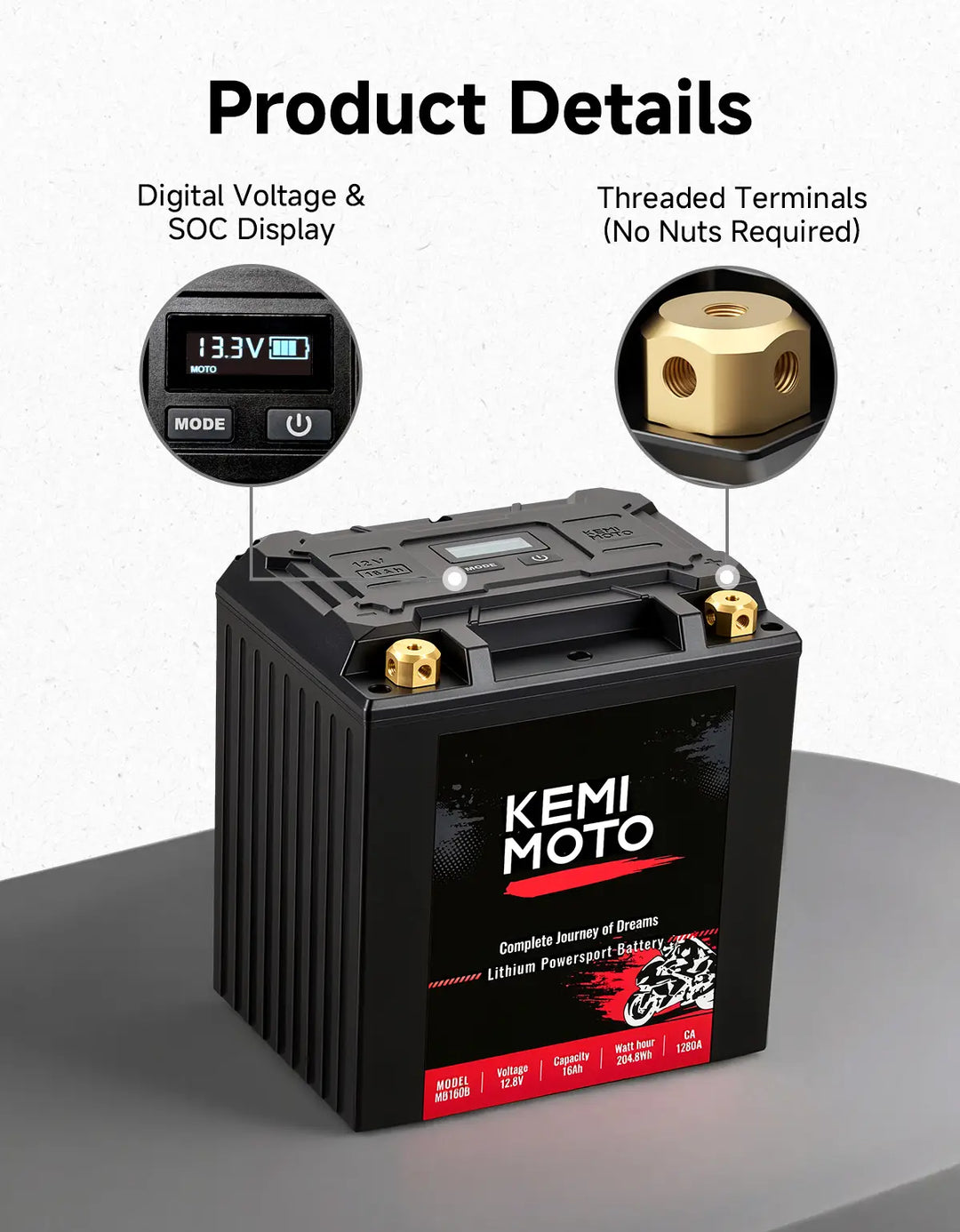 12V 16Ah Wireless Connection Powersports LiFePO4 Battery For Motorcycle ATV UTV