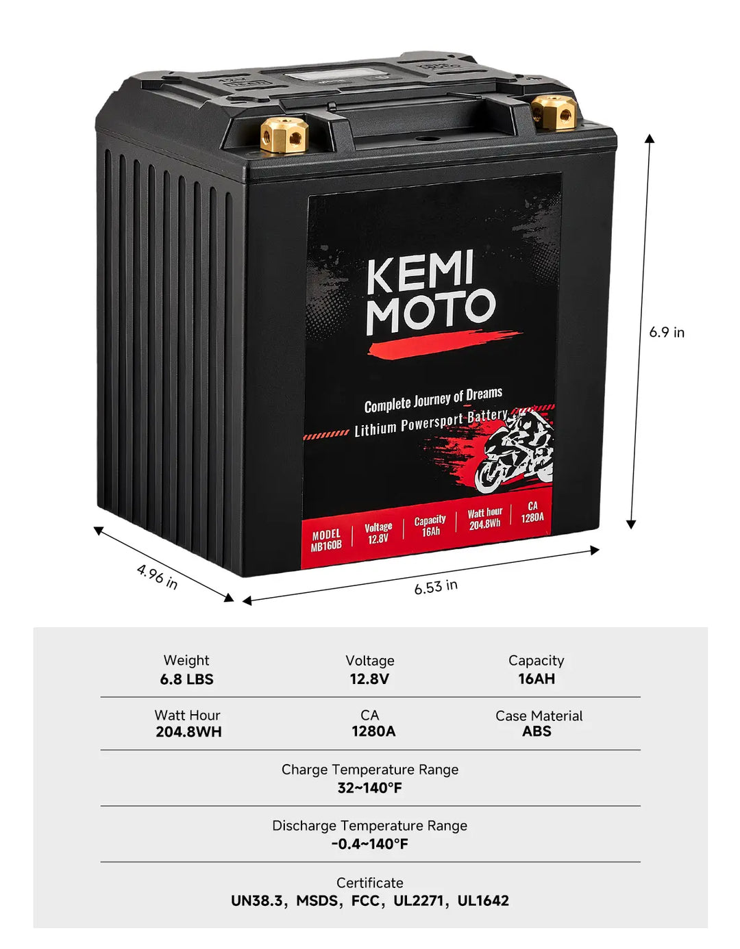 12V 16Ah Wireless Connection Powersports LiFePO4 Battery For Motorcycle ATV UTV