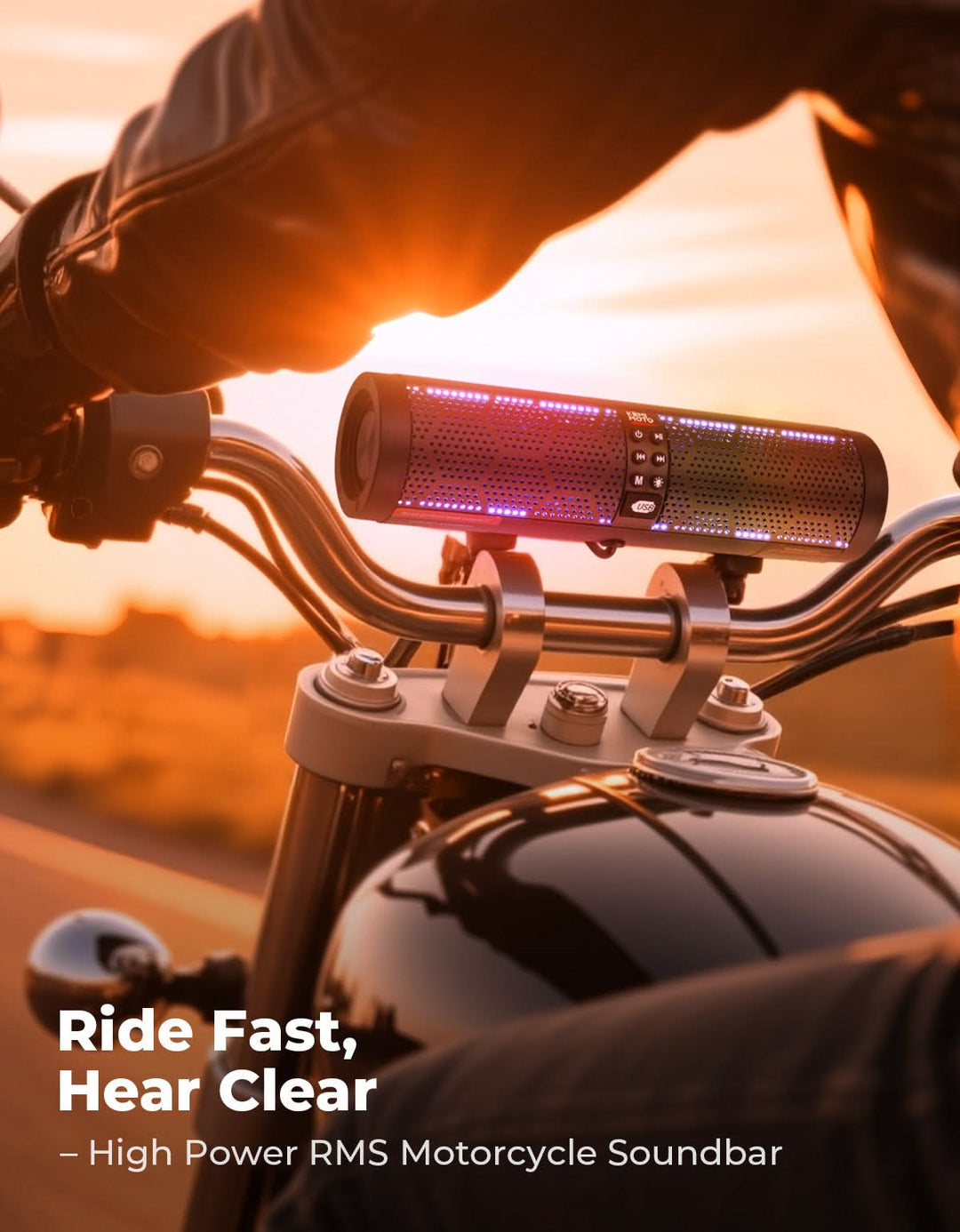 Motorcycle Bluetooth Sound Bar 4 Speakers Waterproof RGB Handlebar