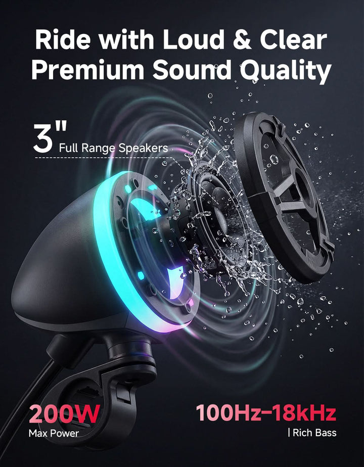 Motorcycle Universal Handlebar Bluetooth Tower Speaker with RGB Lights - Kemimoto