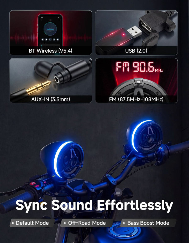 Motorcycle Universal Handlebar Bluetooth Tower Speaker with RGB Lights - Kemimoto