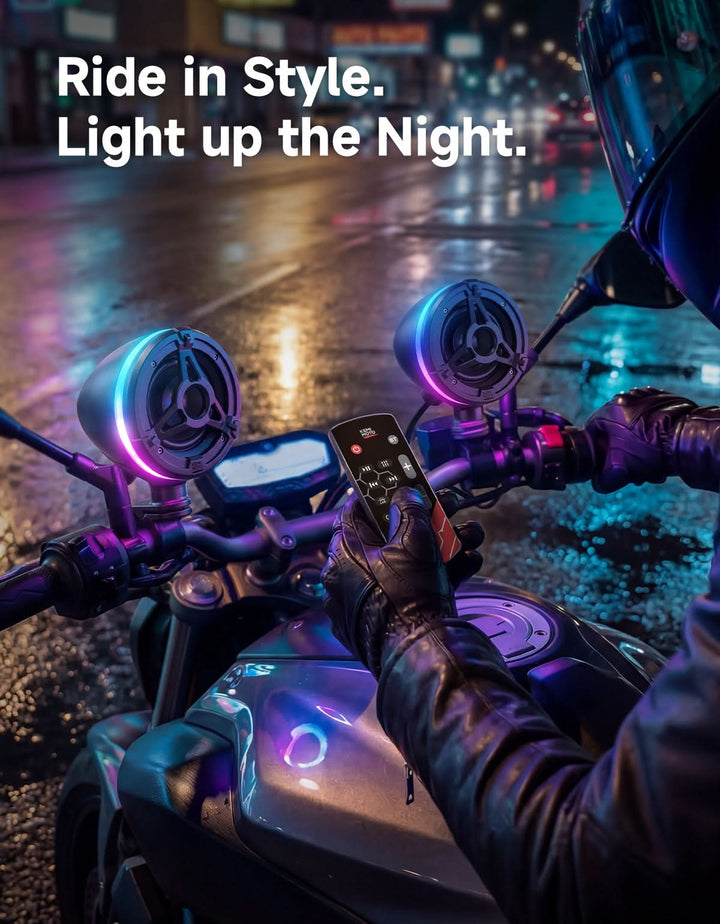 Motorcycle Universal Handlebar Bluetooth Tower Speaker with RGB Lights - Kemimoto