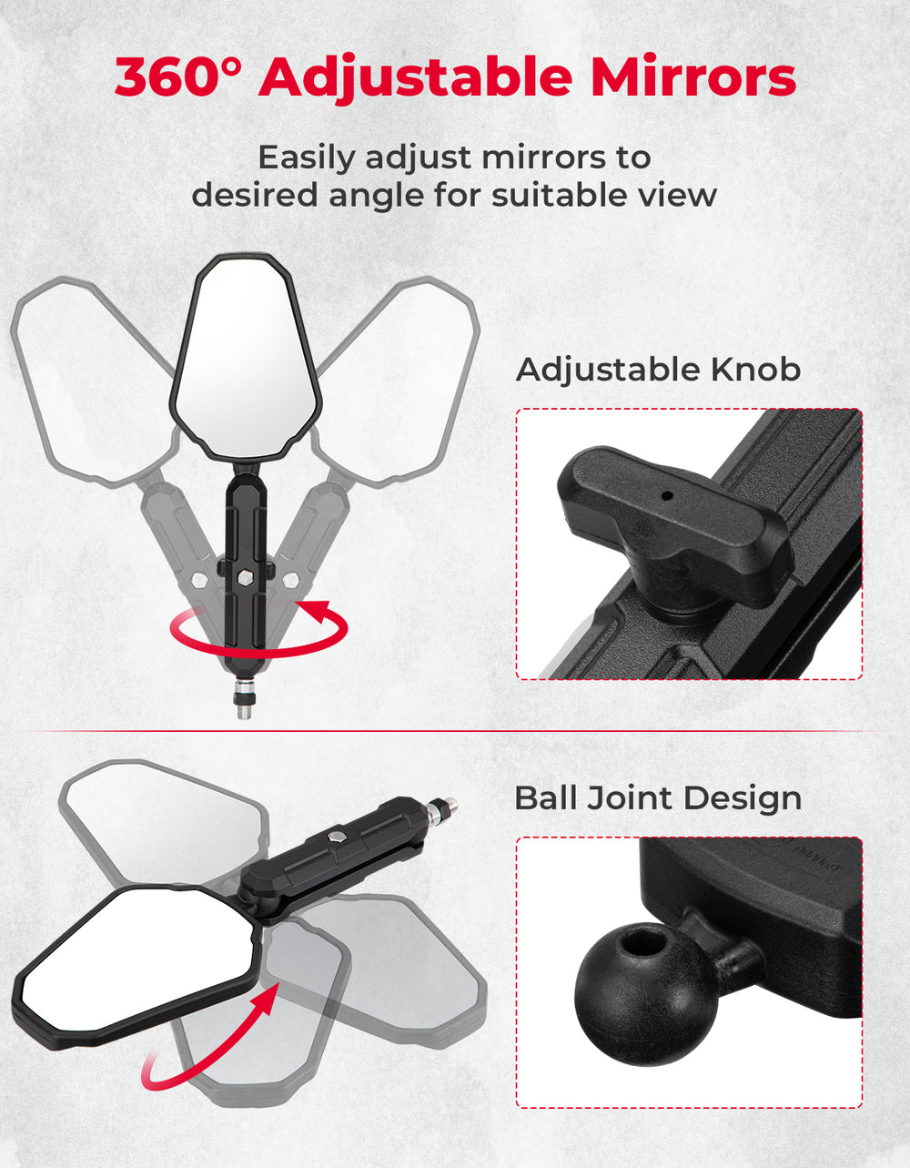 Adventure Motorcycle Mirrors M8 M10 Bolt Handlebar Mount - Kemimoto