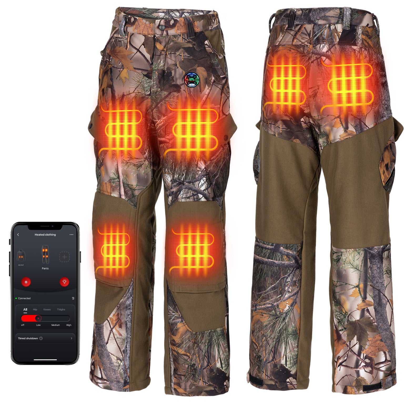 Heated Pants Padded Knees Design for Hunting Hiking Camping - Kemimoto